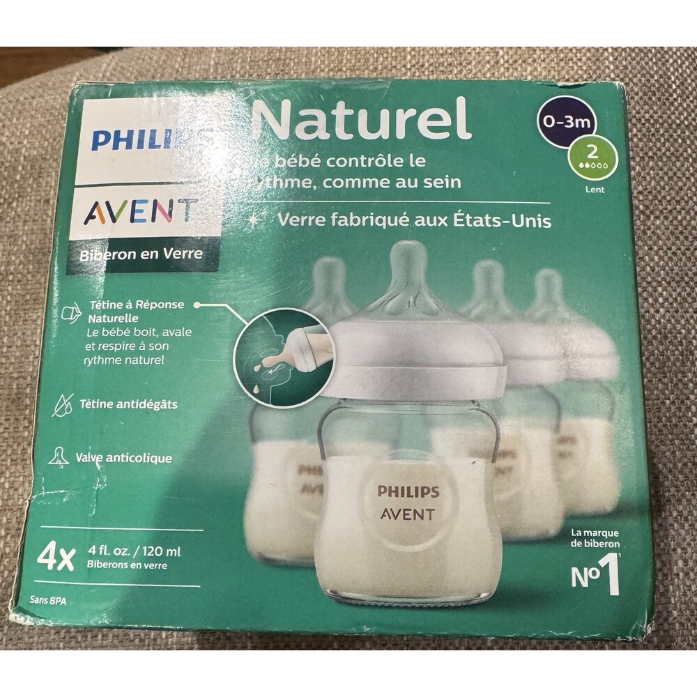 Philips Avent Natural Glass Baby Bottles Natural Response Nipples 4 oz 4 Pack